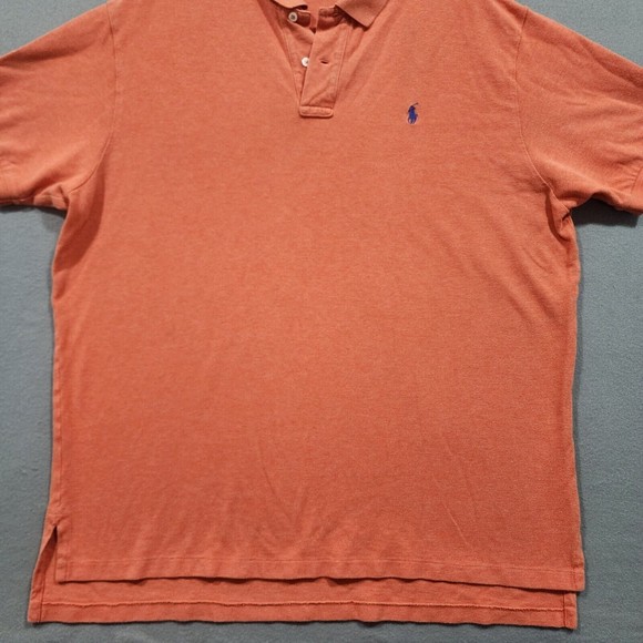 Ralph Lauren Polo Shirt Mens 2XL Orang Solid 100% Cotton Blue Pony Vintage - Picture 7 of 16